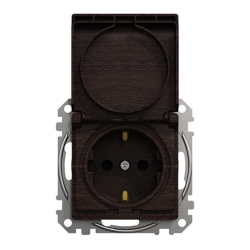 Розетка с заземлением с крышкой и защитными шторками Schneider Electric Sedna Design Венге SDD181024